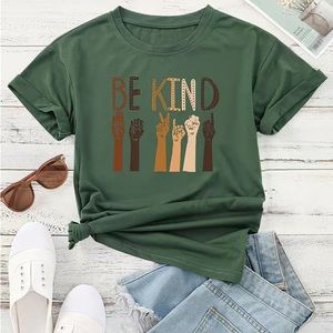 BE KIND army green crewneck short-sleeve T-shirt new with tags NWT small